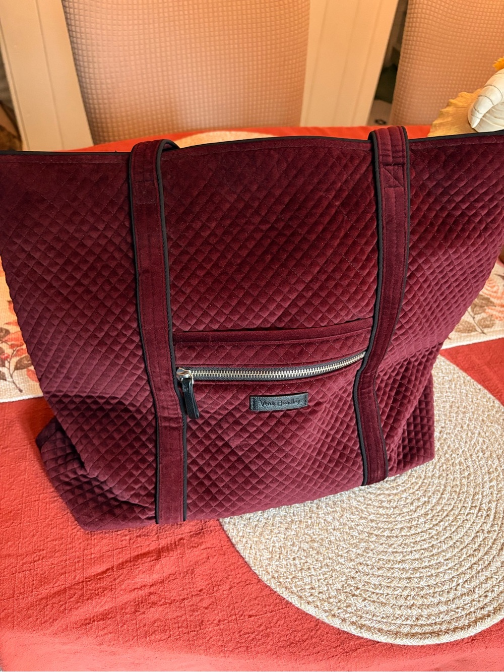 Vera Bradley Quilted Velvet Wine Tote Bag